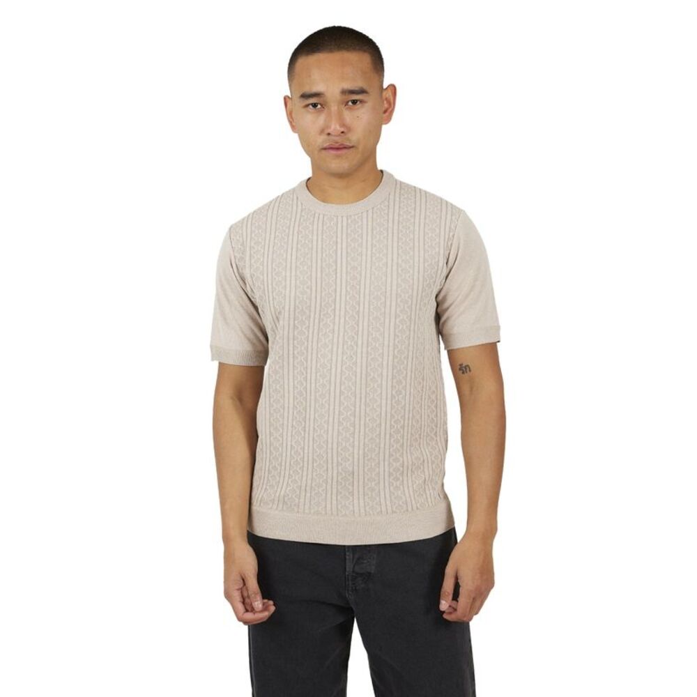 Brave Soul Mens Knitted Crew Neck Short-Sleeved Top / Stone Marl